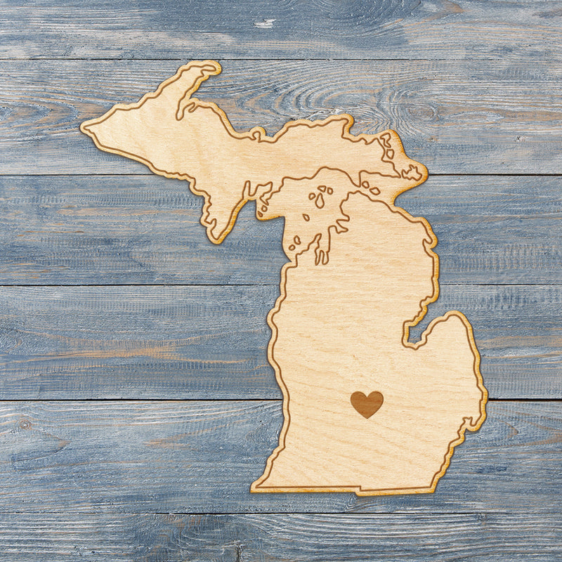 Michigan Cut Sign With Custom Engraved Heart Placement