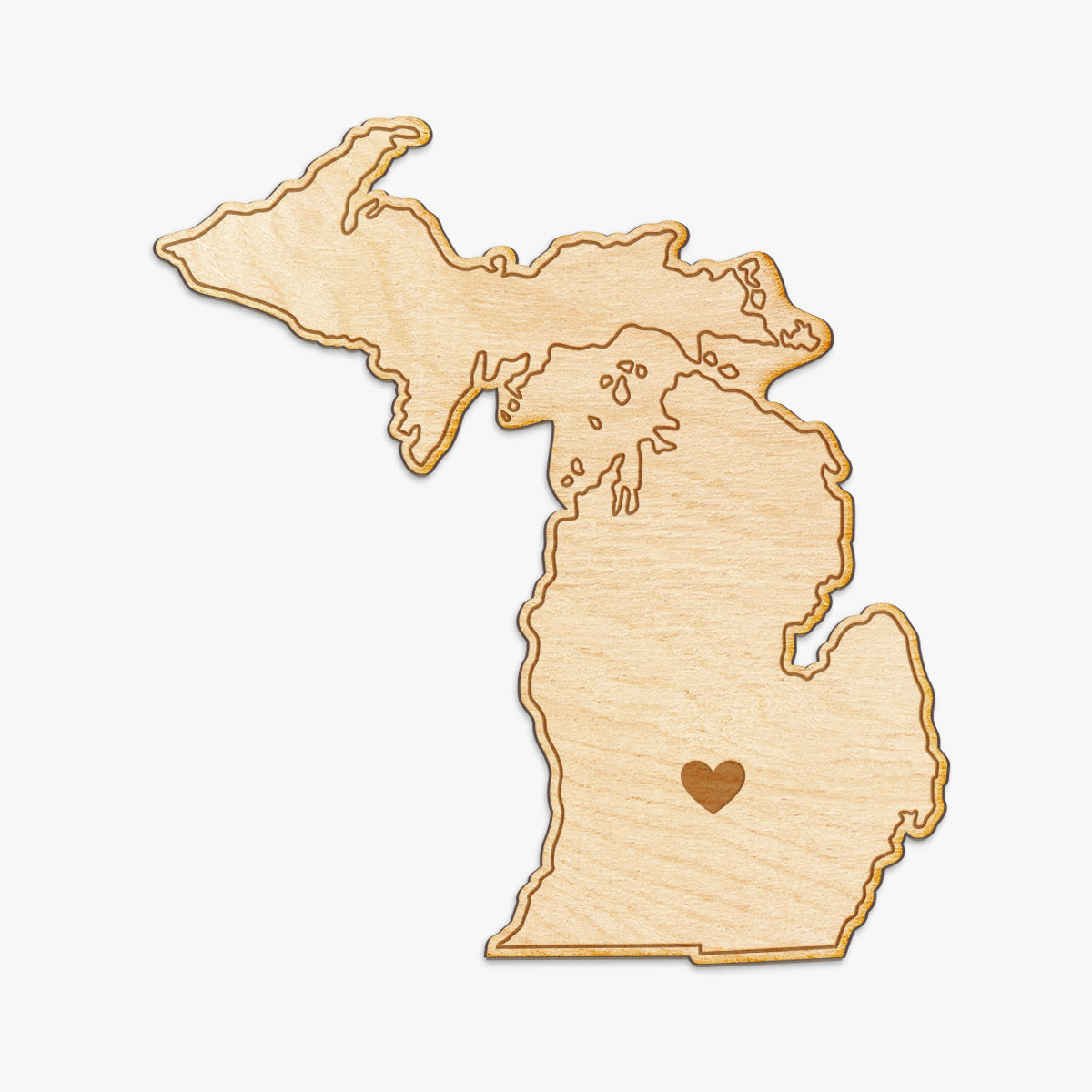 Michigan Cut Sign With Custom Engraved Heart Placement