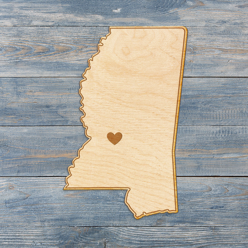 Mississippi Cut Sign With Custom Engraved Heart Placement