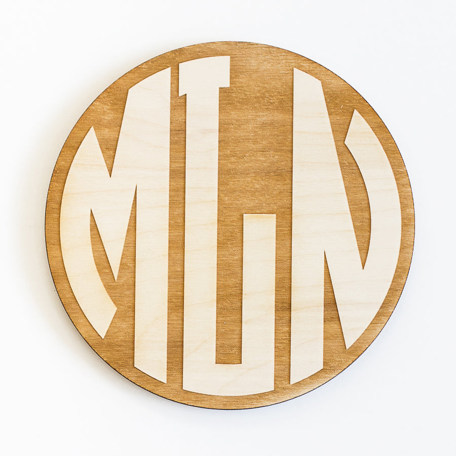 Circle Monogram Engraved Wood Sign