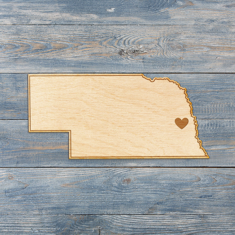 Nebraska Cut Sign With Custom Engraved Heart Placement