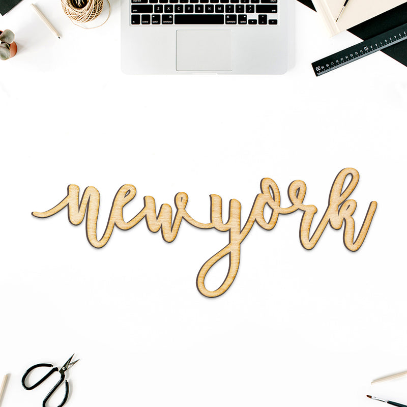 Pen Script New York Wood Sign