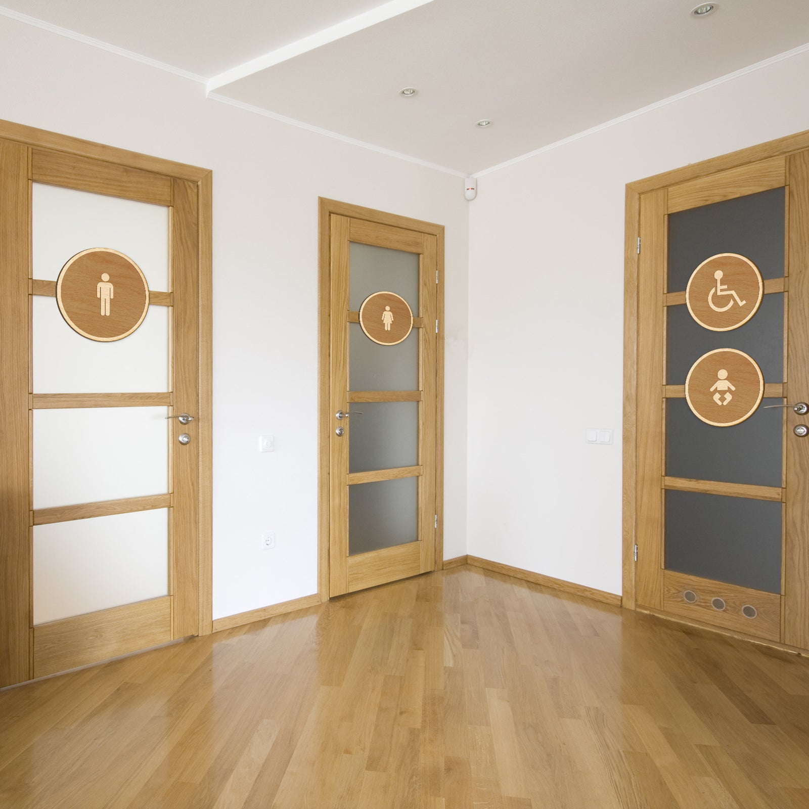 Restroom Circle Wood Engraved Sign