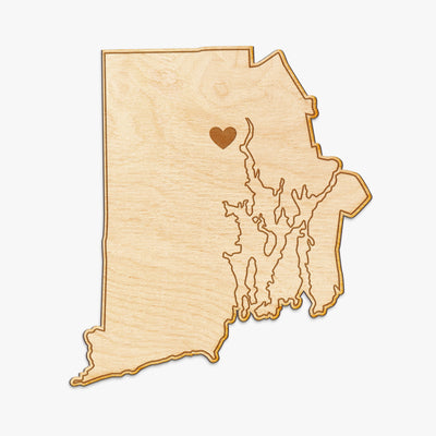 Rhode Island Cut Sign With Custom Engraved Heart Placement
