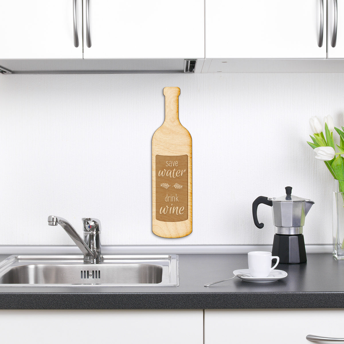 Drink Wine Engraved Wood Sign