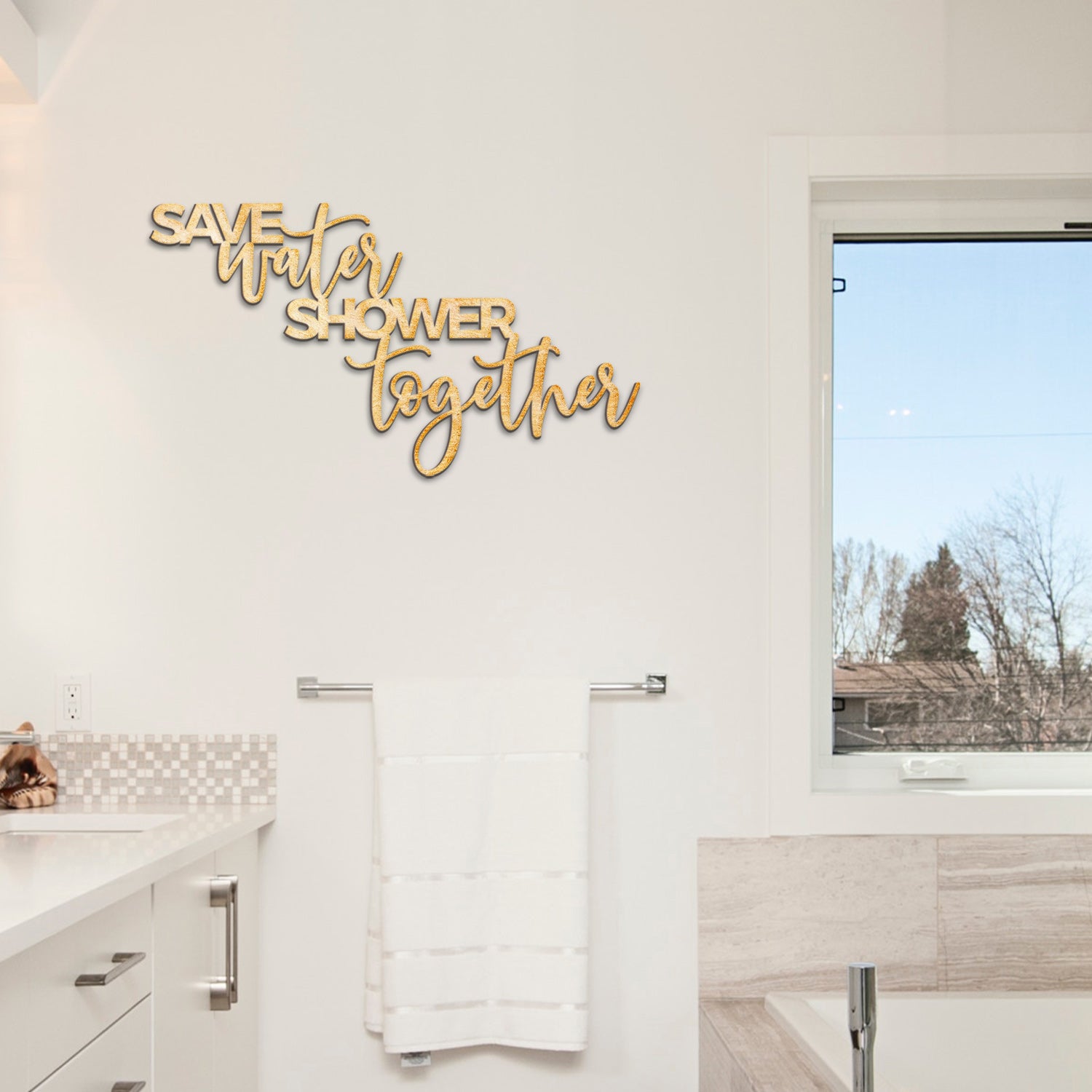 Save Water Shower Together Wood Cut Sign