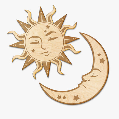 Sun and Moon Engraved Wood Sign Set