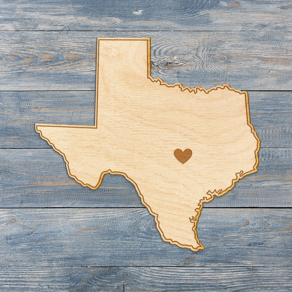 Texas Cut Sign With Custom Engraved Heart Placement - Woodums