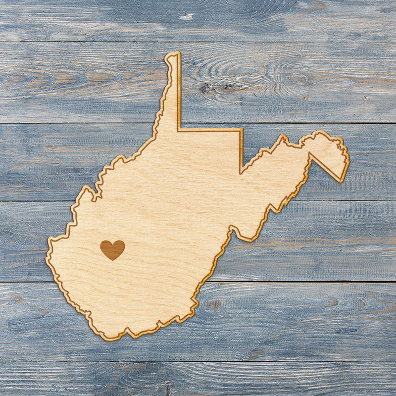 West Virginia Cut Sign With Custom Engraved Heart Placement