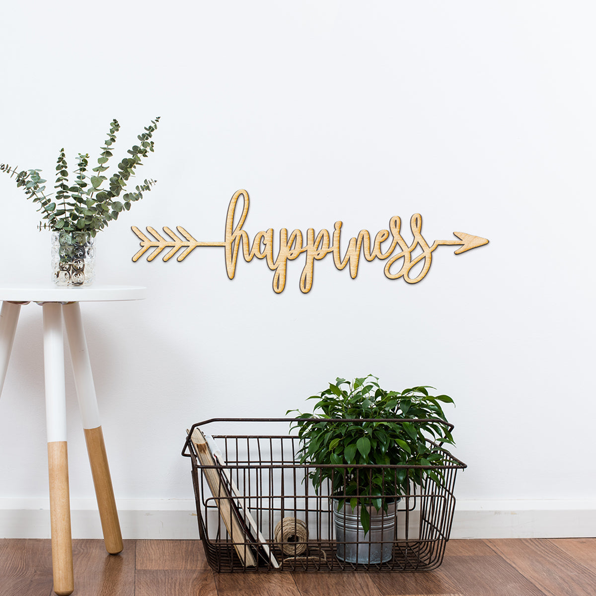 Happiness Arrow Wood Sign