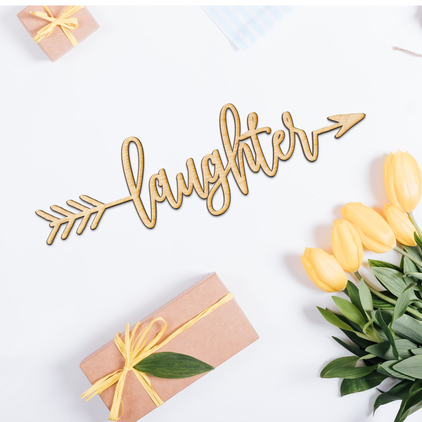 Laughter Arrow Wood Sign