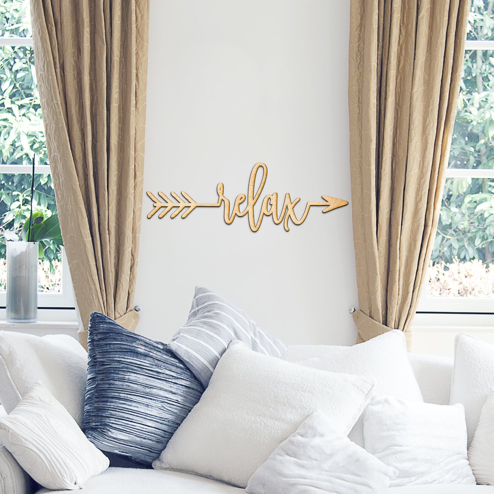 Relax Arrow Wood Sign