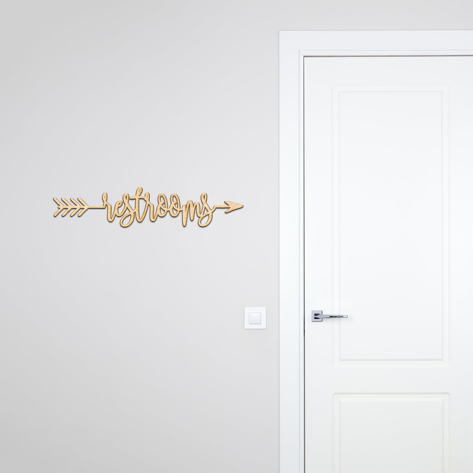 Restrooms Arrow Wood Sign